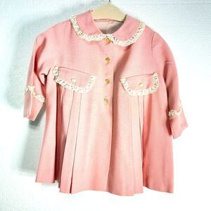 Girls Vintage Handmade Pink Jacket with Lace Trim and Lining 6-12 Months